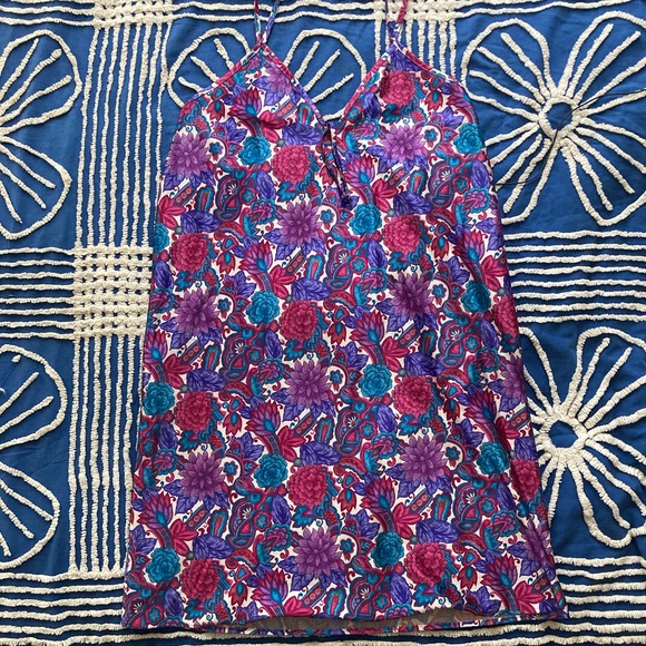 Vintage 90โ๐ Floral Mini Slip Dress Neon Purple Bright Medium - Picture 10 of 10